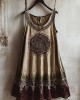 Vintage Viking Totem Color Block Linen Tank Dress