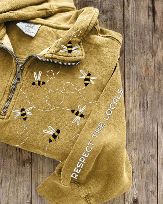 Respect The Locals Flying Bees Embroidered Zip Up Sweatshirt Respect The Locals Flying Bees Embroidered Zip Up Sweatshirt