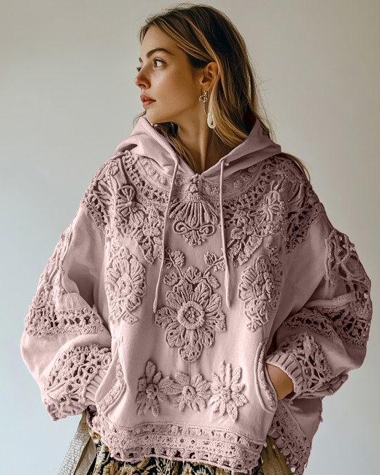 Women's Floral Embroidery Art Casual Cozy Hoodie Women's Floral Embroidery Art Casual Cozy Hoodie