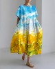 Ukrainian Abstract Sunflowers Art Linen Blend Maxi Dress Ukrainian Abstract Sunflowers Art Linen Blend Maxi Dress