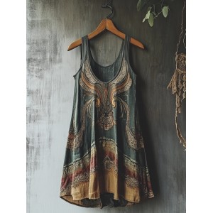 Viking Mystery Vintage Totem Linen Tank Dress