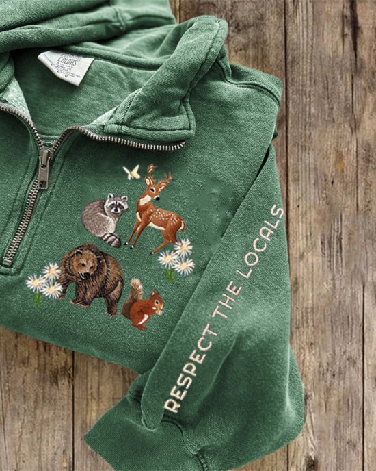Respect The Locals Protect National Park Embroidered Zip Up Sweatshirt