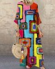 Geometric Abstract Art Women's Linen Maxi Dress Geometric Abstract Art Women's Linen Maxi Dress