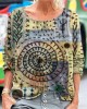 Geometric Stitch Embroidery Pattern Women's Linen Long Sleeve T-shirt Geometric Stitch Embroidery Pattern Women's Linen Long Sleeve T-shirt