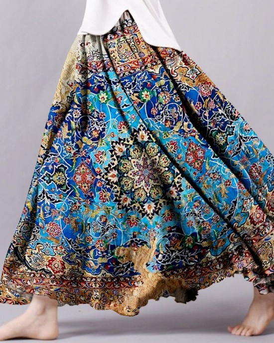 Vintage Bohemian Floral Geometric Patchwork Linen Skirt Vintage Bohemian Floral Geometric Patchwork Linen Skirt