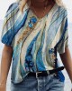 Abstract Sea Waves Glitter Art V Neck T Shirt