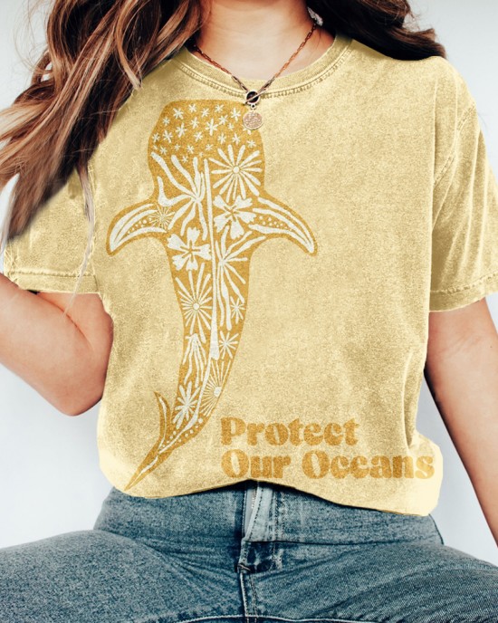 Protect Our Oceans Whale Shark Print Washed T Shirt Protect Our Oceans Whale Shark Print Washed T Shirt