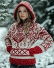 Women's Vintage Viking Valentine's Day Love Jacquard Hooded Sweater Women's Vintage Viking Valentine's Day Love Jacquard Hooded Sweater
