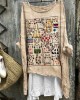 Colorful Cats Embroidered Art Linen Blend Tunic