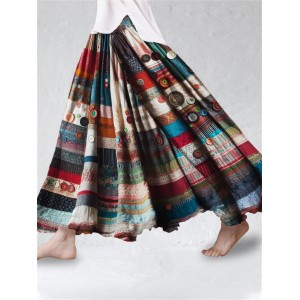 Vintage Boho Colorful Textile Flowy Wide Skirt