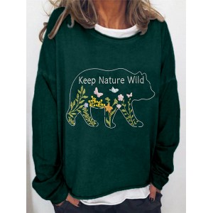Keep Nature Wild Floral Bear Embroidered Comfy T Shirt