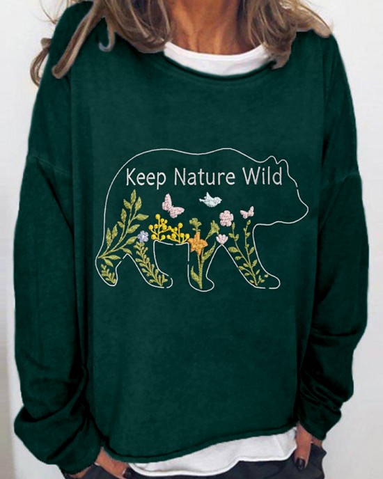 Keep Nature Wild Floral Bear Embroidered Comfy T Shirt Keep Nature Wild Floral Bear Embroidered Comfy T Shirt