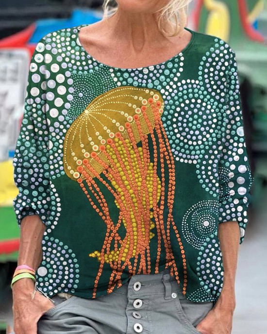 Ocean Dot Jellyfish Pattern Women's Linen Shirt Ocean Dot Jellyfish Pattern Women's Linen Shirt