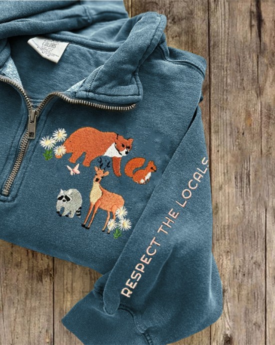 Respect The Locals Protect National Park Embroidered Zip Up Sweatshirt