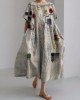 Colorful Embroidered Japanese Sashiko Art Linen Blend Maxi Dress Colorful Embroidered Japanese Sashiko Art Linen Blend Maxi Dress