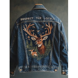 Respect The Locals Forest Deer Embroidered Denim Jacket