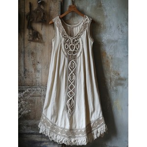 Vintage Tribal Celtic Knot Lace Art Linen Tank Dress