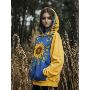 Ukrainian Sunflower Embroidered Print Women's Hooded Sweatshirt