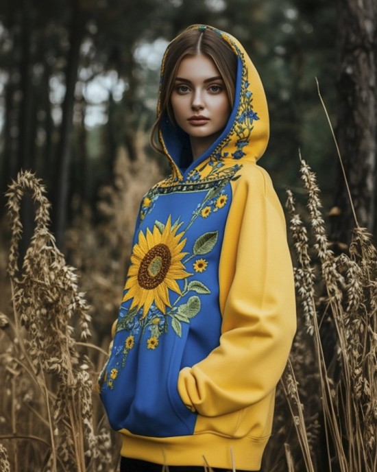 Ukrainian Sunflower Embroidered Print Women's Hooded Sweatshirt