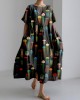Colorful Jellyfish Art Pattern Linen Blend Maxi Dress Colorful Jellyfish Art Pattern Linen Blend Maxi Dress