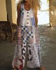 Vintage Square Patchwork Boho Art Women's Linen Wide Leg Jumpsuit