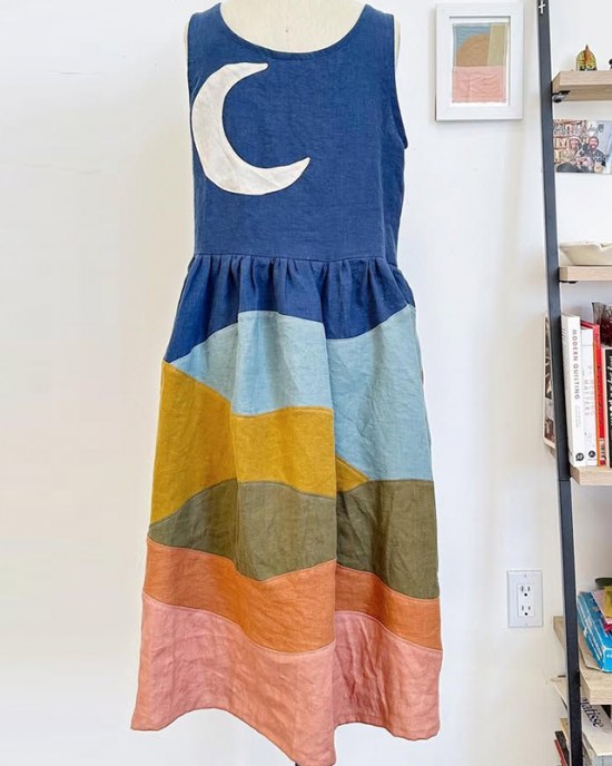 Day & Night Contrast Landscape Colorblock Linen Dress