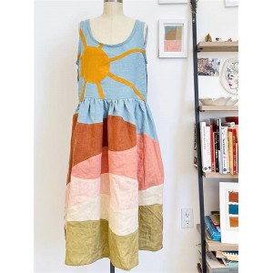 Day & Night Contrast Landscape Colorblock Linen Dress