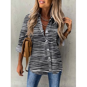 Vintage Striped Casual Women'S Shirt