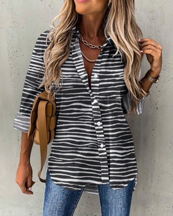 Vintage Striped Casual Women'S Shirt Vintage Striped Casual Women'S Shirt