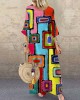 Geometric Abstract Art Women's Linen Maxi Dress Geometric Abstract Art Women's Linen Maxi Dress