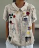 Colorful Embroidered Japanese Sashiko Art Linen Blend Shirt Colorful Embroidered Japanese Sashiko Art Linen Blend Shirt