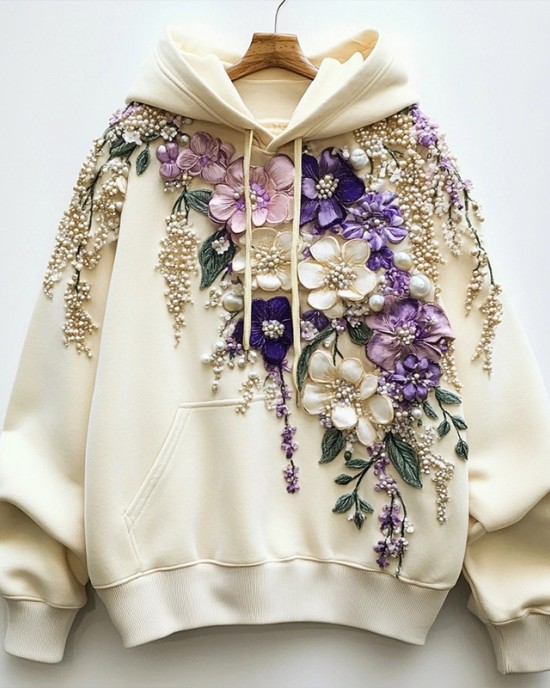 Women's Flowers Beaded Embroidered Art Cozy Hoodie Women's Flowers Beaded Embroidered Art Cozy Hoodie