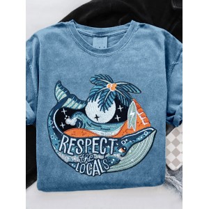 Respect The Locals Ocean Whale Embroidered Cozy T Shirt