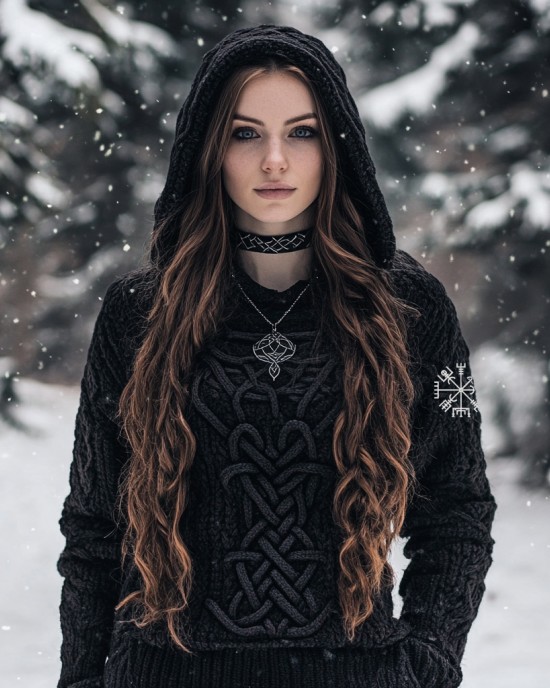 Women's Viking Style Knitted Jacquard Hooded Sweater Women's Viking Style Knitted Jacquard Hooded Sweater