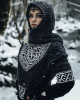 Women's Viking Tribal Jacquard Celtic Inspired Chunky Knit Hooded Sweater