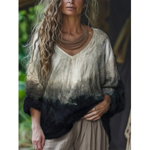 Classy Contrast Dyed V Neck Linen Tunic
