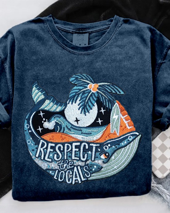 Respect The Locals Ocean Whale Embroidered Cozy T Shirt