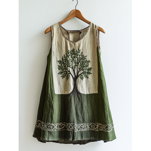 Women's Viking Tree Of Life Celtic Knot Pattern Art Linen Sleeveless Top