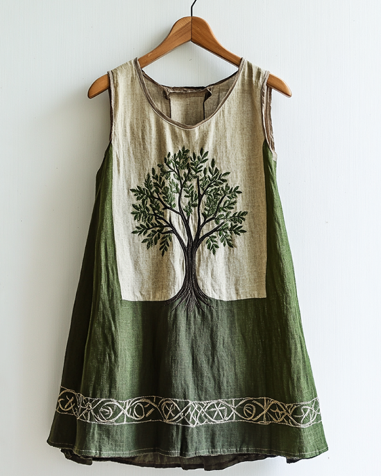 Women's Viking Tree Of Life Celtic Knot Pattern Art Linen Sleeveless Top