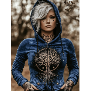 Vintage Mystical Tribal Tree Of Life Printed Women's Zip Hoodie Jacket