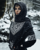 Women's Viking Tribal Jacquard Celtic Inspired Chunky Knit Hooded Sweater