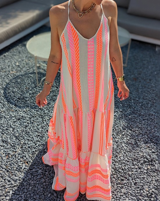 Vintage Geometric Color Block Bohemian Patchwork Sleeveless Colorful Dress Vintage Geometric Color Block Bohemian Patchwork Sleeveless Colorful Dress