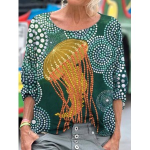 Ocean Dot Jellyfish Pattern Women's Linen Shirt