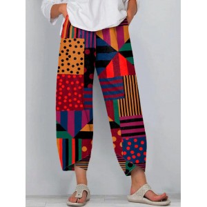 Women's Vintage Geometric Pattern Linen Blend Pants