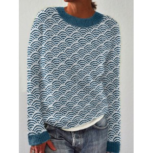 Japanese Sea Waves Inspired Knit Art Cozy Sweater