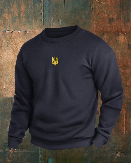 Men's Ukraine Trident Embroidered Crew Neck Casual Sweatshirt Men's Ukraine Trident Embroidered Crew Neck Casual Sweatshirt