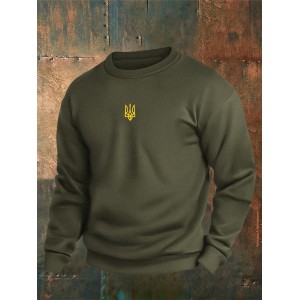 Men's Ukraine Trident Embroidered Crew Neck Casual Sweatshirt