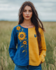 Ukraine Sunflower Embroidery Art Blend Linen Round Neck T-shirt Ukraine Sunflower Embroidery Art Blend Linen Round Neck T-shirt
