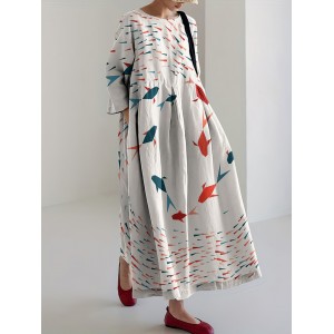 Fish Printed Loose Midi Dress
