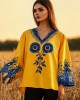 Women's Ukrainian Sunflower Embroidery Art V-neck Linen Blend T-shirt Women's Ukrainian Sunflower Embroidery Art V-neck Linen Blend T-shirt